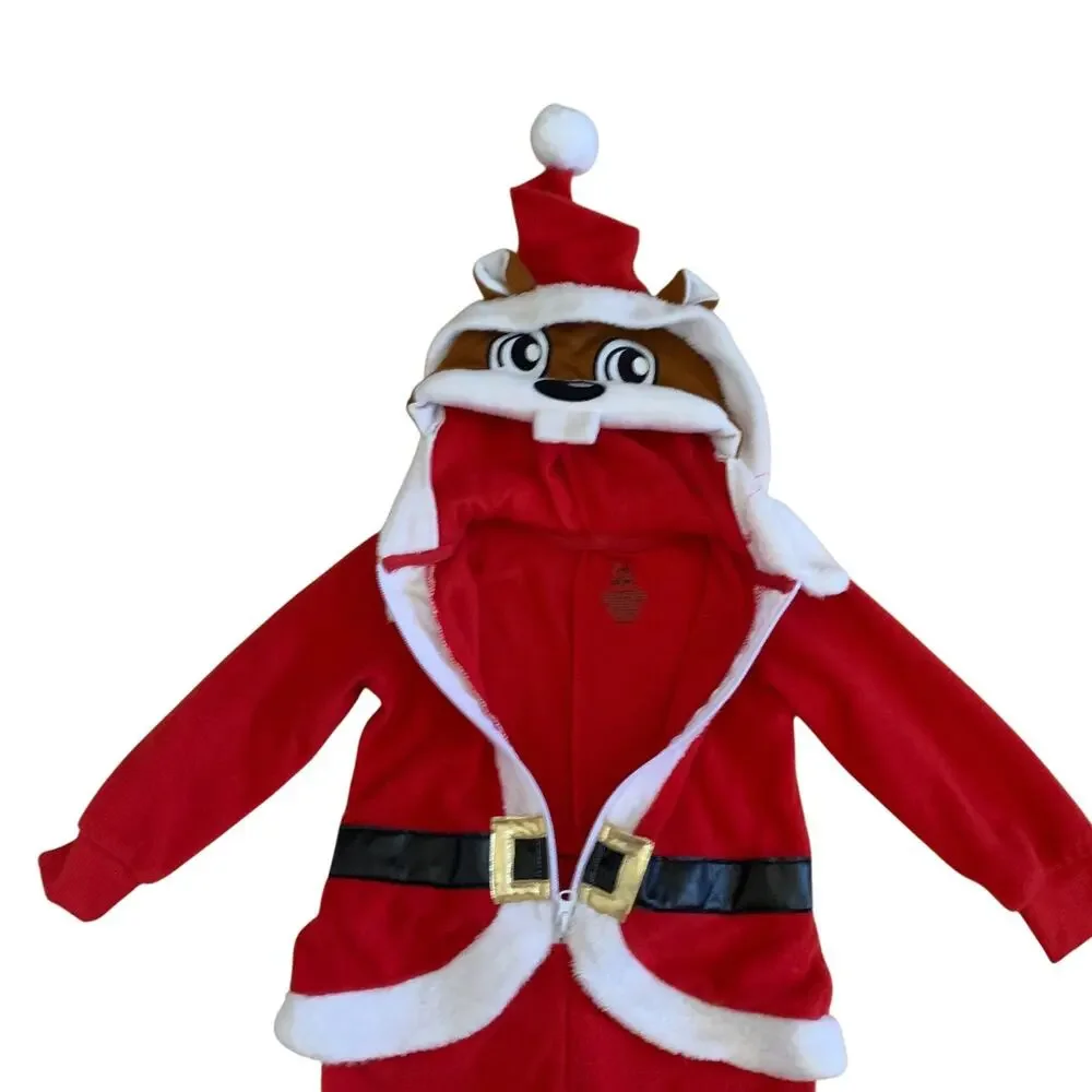Buc-ees Kids Toddlers Size 3T Santa One Piece Body Suit Pajama Fleece Costume